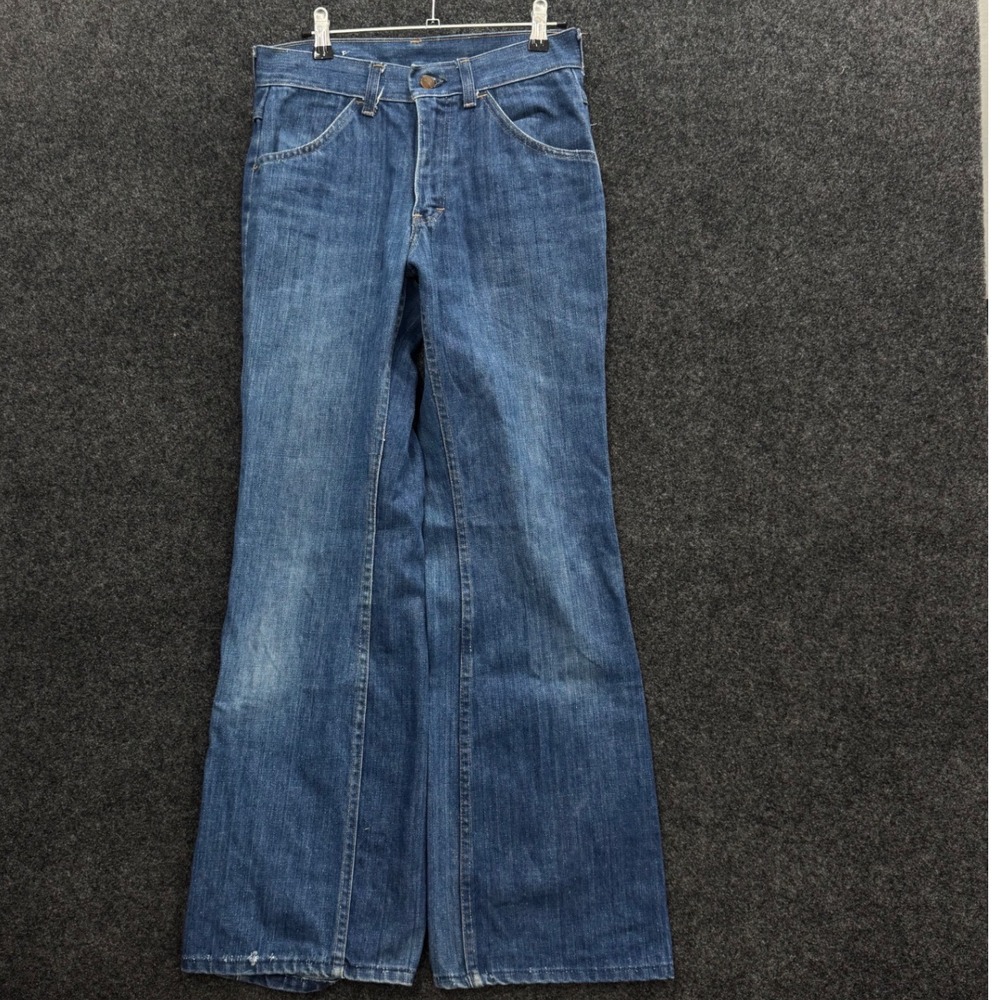 Vintage 70s Flare Leg Jeans High Waist Medium Wash Denim 28x30 Retro Boho